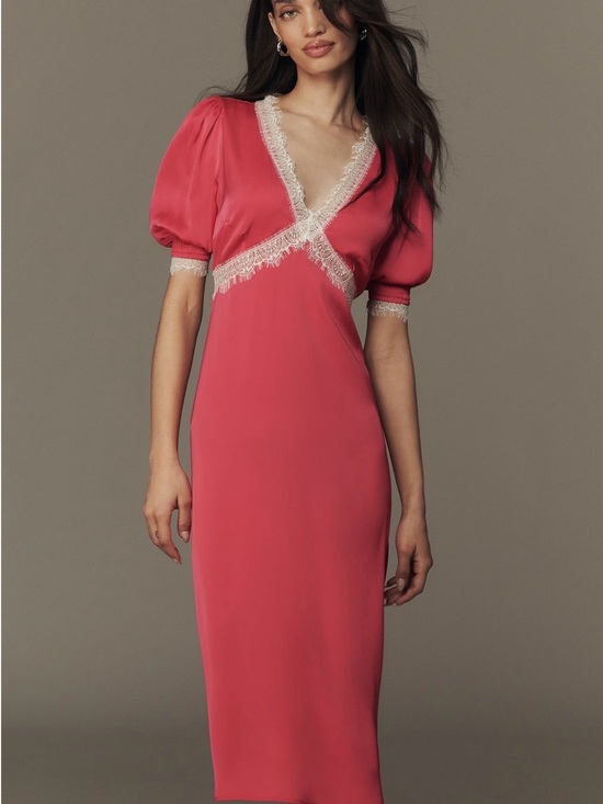 Anthropologie Dresses & Skirts - Anthropologie Rose/Lace-Trim Midi Slip Dress Size Medium